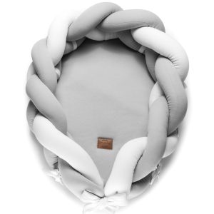 Gnezdece 2v1 z obrobo kitko iz organskega bombaža - bela, svetlo siva
