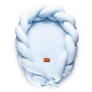 Gnezdece 2v1 z obrobo kitko iz organskega bombaža - svetlo modra