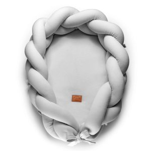 Gnezdece 2v1 z obrobo kitko iz organskega bombaža - svetlo siva