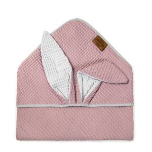 Kopalna brisača iz vaflja s kapuco zajček - vijolično roza