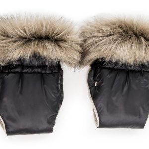 Zimske rokavice za voziček – črne z rjavim krznom