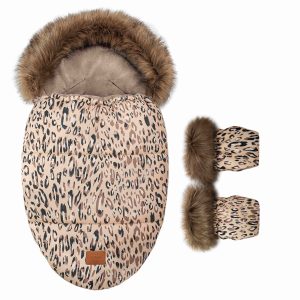 Zimska vreča z dvojno izolacijo in dodatkom umetnega krzna – živalski vzorec + GRATIS zimske rokavice