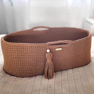 Boho Mojzesova košara z vzglavnikom in odejo – caramel (ročno kvačkano!)