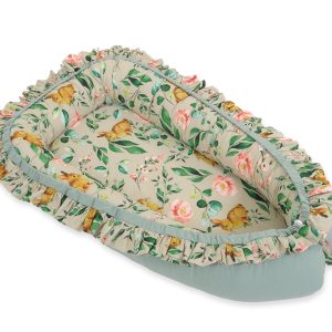 Gnezdece z volančki - zajčki z rožicami sage green