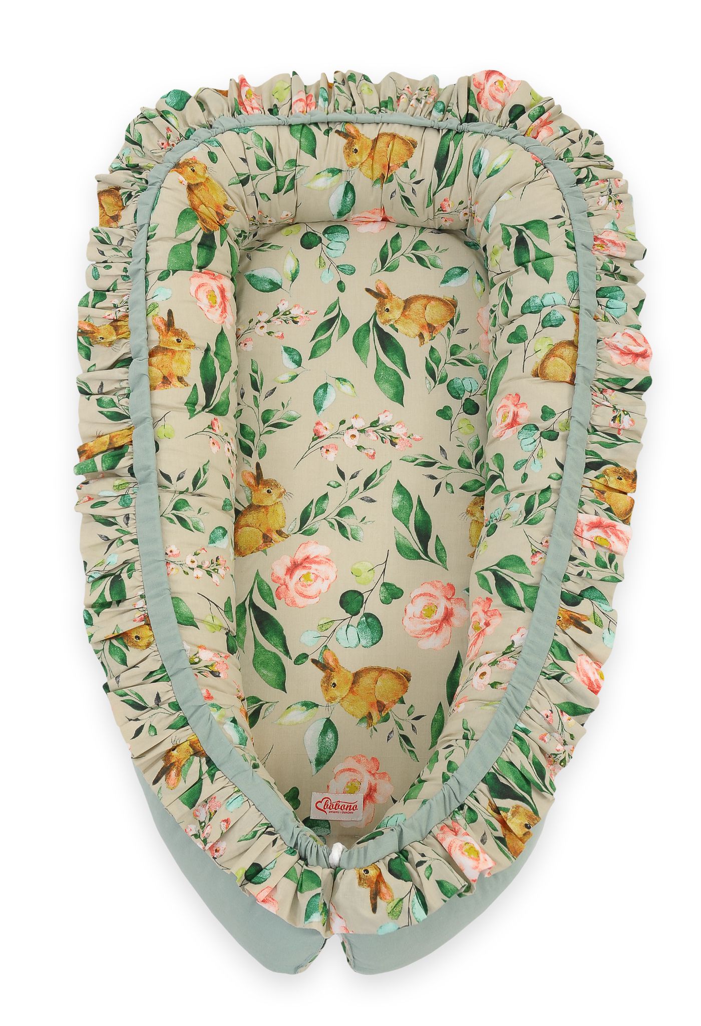 Gnezdece z volančki - zajčki z rožicami sage green